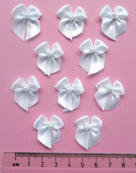 7309-W White - 10mm Satin Ribbon Bows x 10