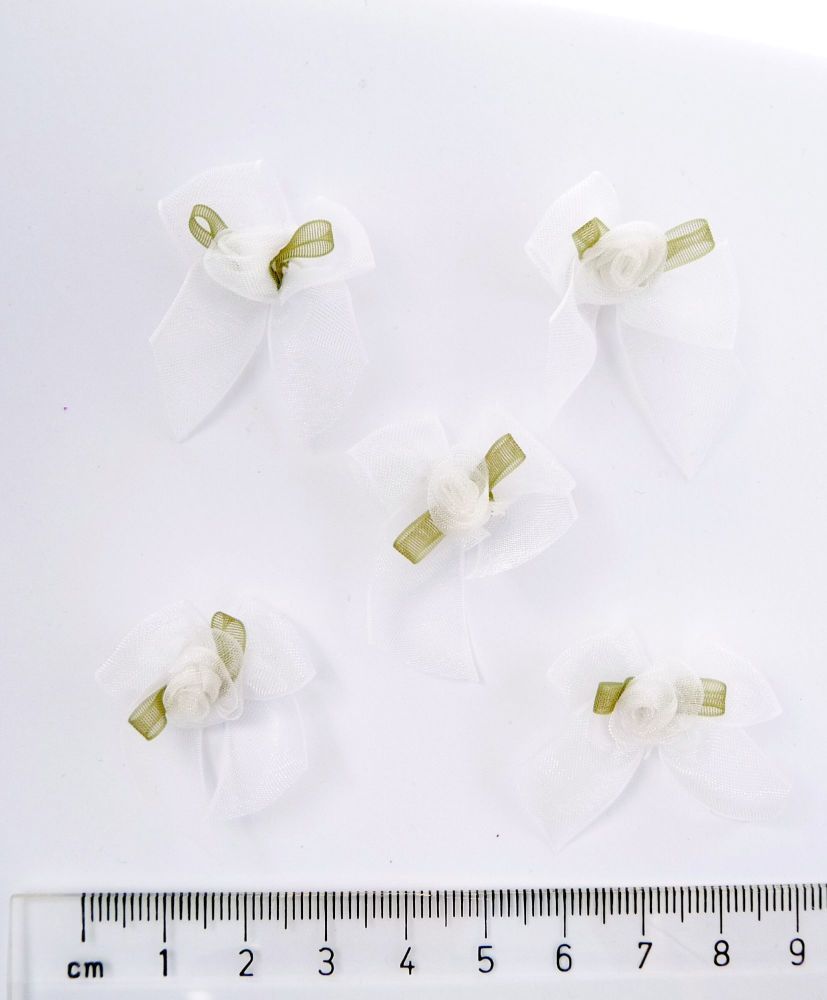 626SH-W Organza Ribbon Bows With Rose - White x 5
