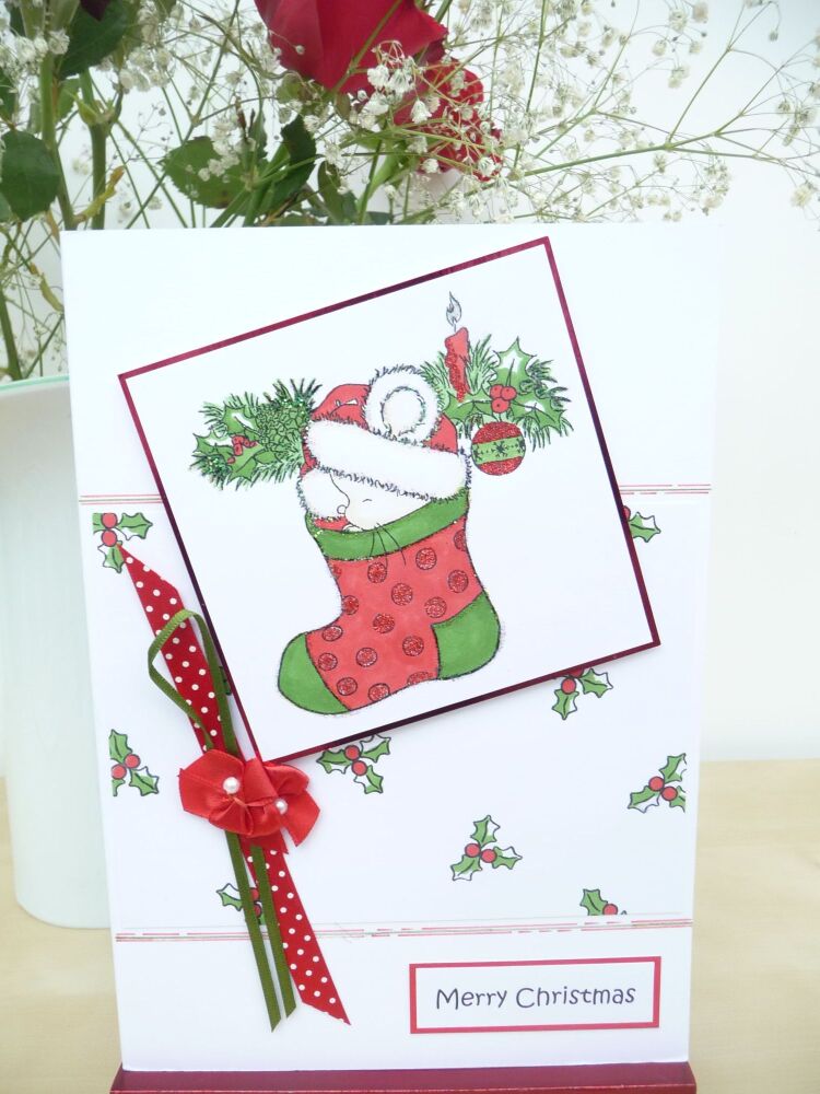 Handmade Christmas Card - Mouse In Stocking_C7