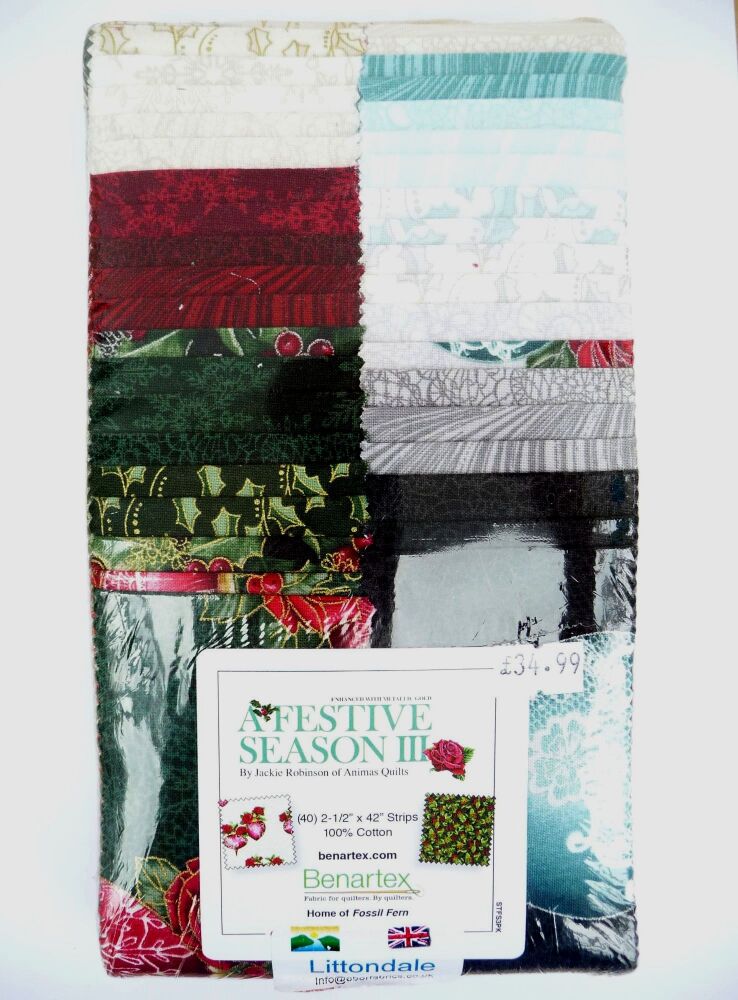 Jelly Strips - Festive Seasons III 40 Christmas Quilting Fabric Strips
