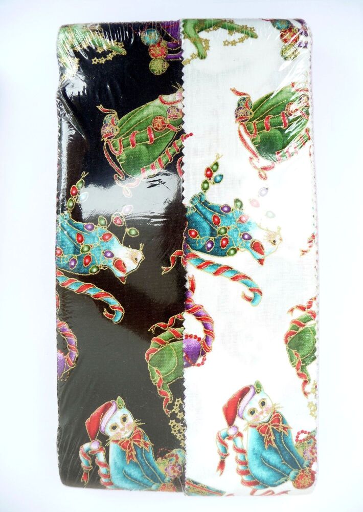 Jelly Strips - Cat-i-tude 40 Christmas Quilting Fabric Strips