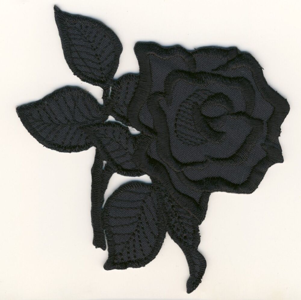 M019B Black Rose Iron On Embroidered Satin Motif