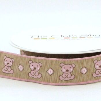 Pink Teddy Bear Baby Ribbon | 25mm | 4732
