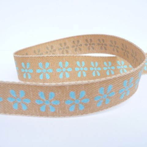 Turquoise Daisy Natural Ribbon | 15mm | 54401-70