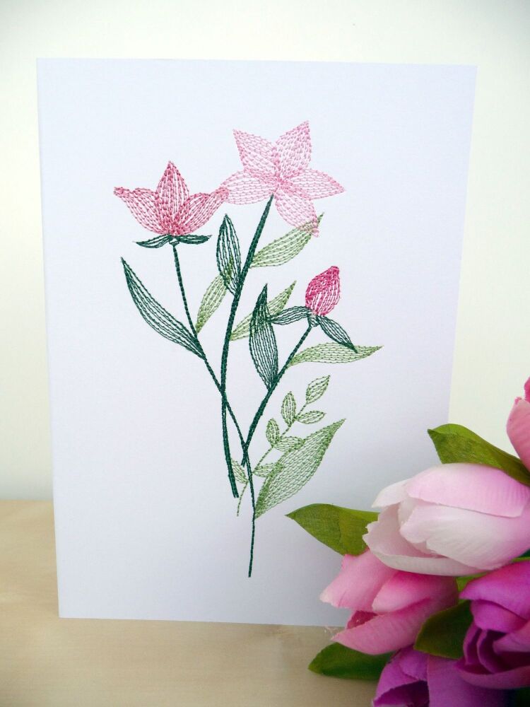 Embroidered Floral Spray Card _ F1_ Hand Crafted One of A Kind Cards