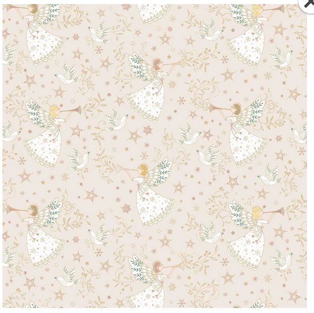 Cream & Gold Christmas Angel Quilting Fabric | Makower 041_Q Sold in FQ, 1/2m, 1m Lengths
