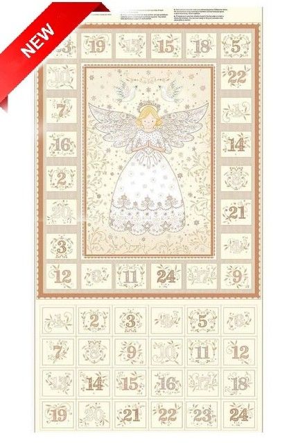 Cream & Gold Angel Christmas Fabric Advent Calendar - Makower 042Q