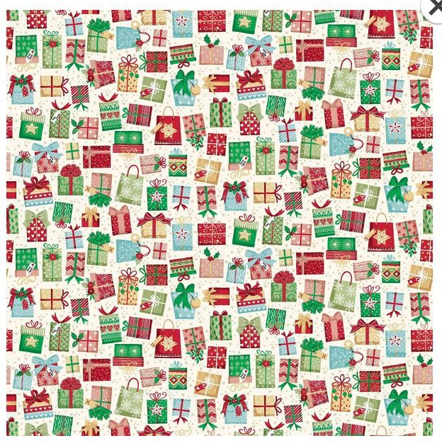 Christmas Wishes Gifts Quilting Fabric | Makower 034_W Sold in FQ, 1/2m, 1m Lengths