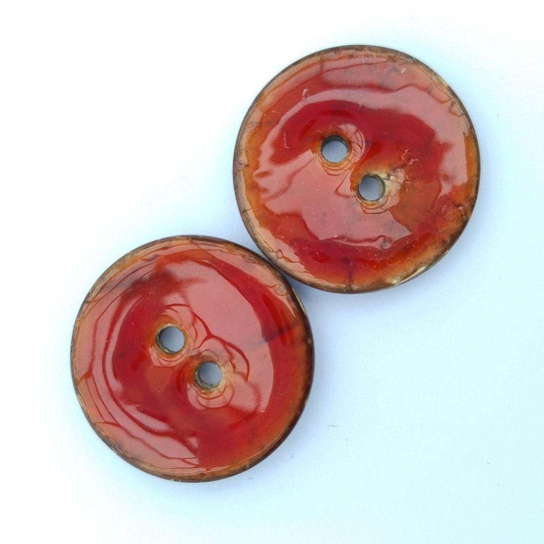 Red Hand Enamelled Coconut Buttons 23mm x 2  Buttons - Hand made. W231-Red-36_FREE DELIVERY