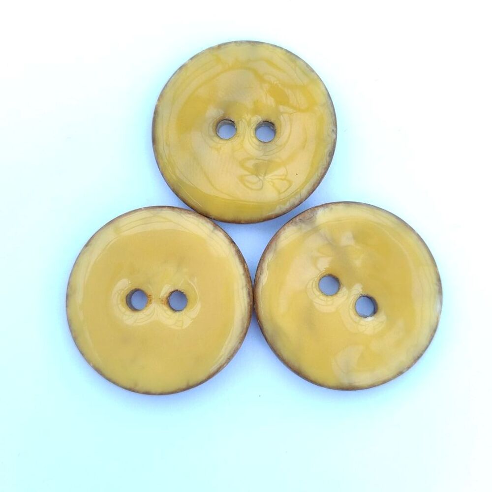 Yellow Hand Enamelled Coconut Buttons_23mm x 3 Buttons_Hand made_W231-Yell-36_FREE DELIVERY