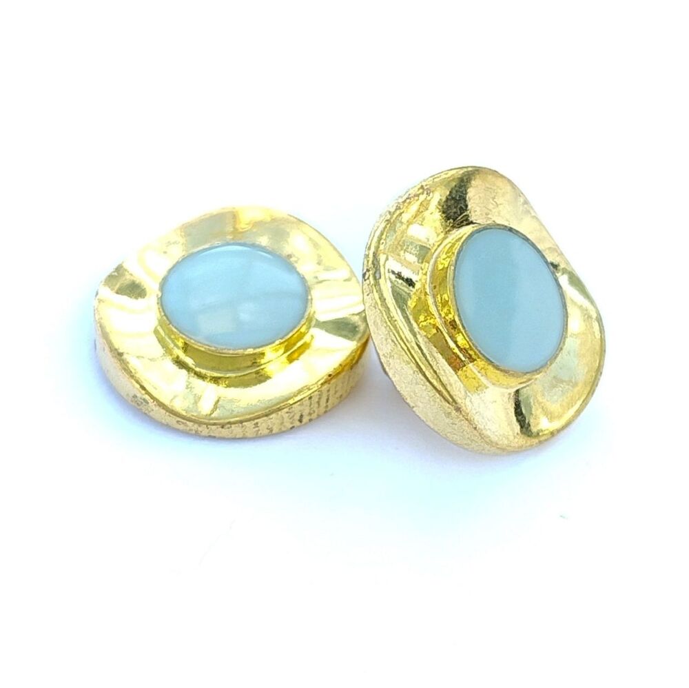 Gold and Sky Blue Dress Buttons 12mm x 5_Buttons_ 230674-BL-12.  FREE DELIVERY