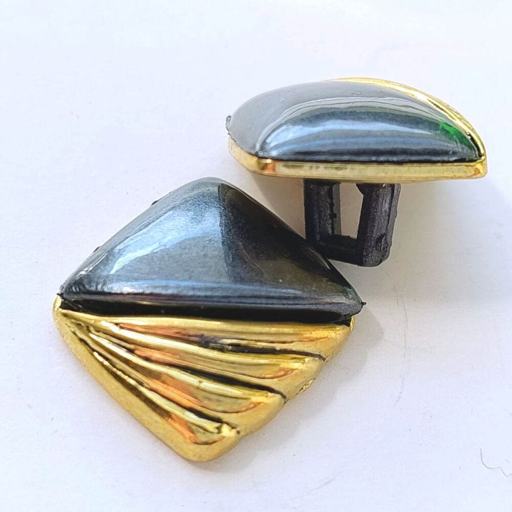 Pewter and Gold Square Art Deco Blouse Buttons 12mm x 5_Buttons_ TCS31. FREE DELIVERY