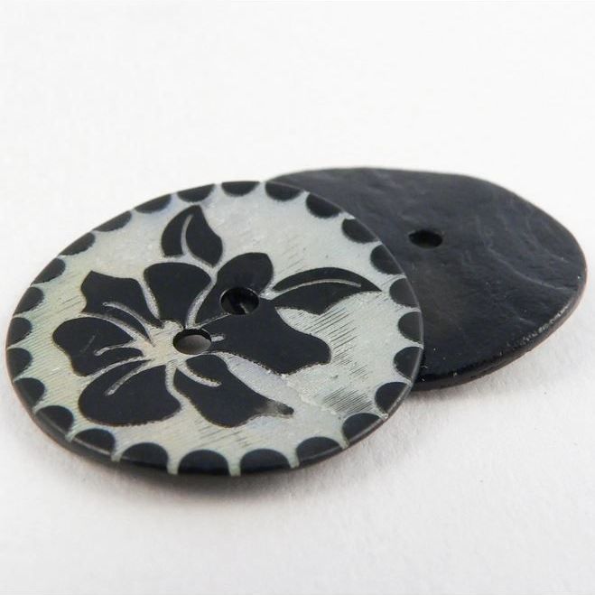 Black Rose Hand Crafted Sea Shell Buttons 13mm x 5 Buttons. X776-Blk-20L_FREE DELIVERY!