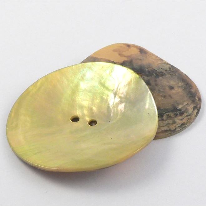 Large Yellow Sea Shell Buttons 34mm x 2  Buttons - Hand made. X470-YEL-54L_FREE DELIVERY