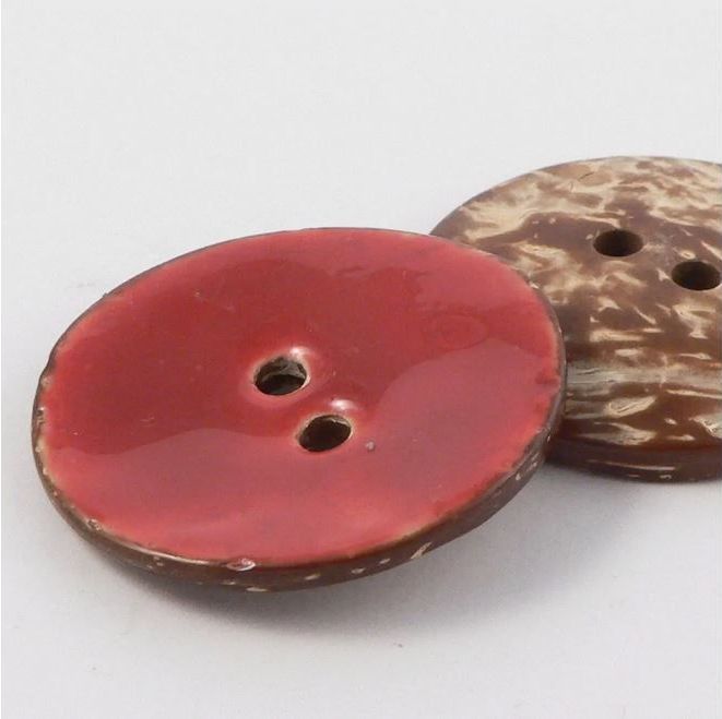 Large Red Hand Enamelled Coconut Buttons 30mm x 4 Buttons - Hand made. W231-Red-48_FREE DELIVERY