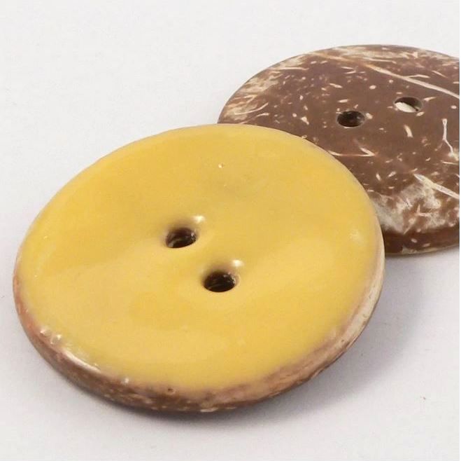 Large Yellow Hand Enamelled Coconut Buttons 30mm x 4 Buttons-W231-Yell-48_FREE DELIVERY