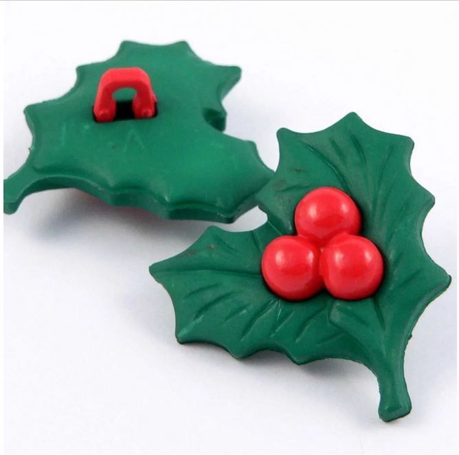 Christmas Holly Novelty Buttons_ 25mm x 5 Buttons _ B8500704_FREE DELIVERY