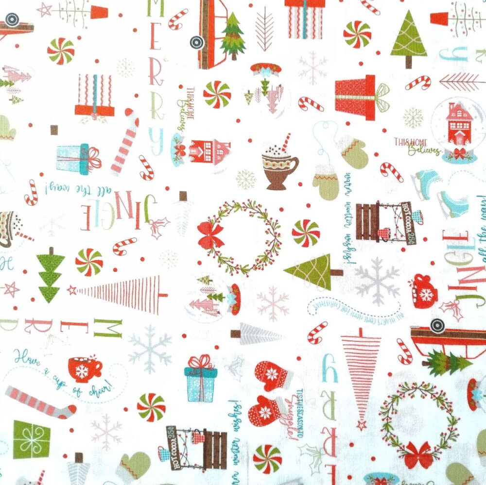 Cup of Cheer Christmas Icons Quilting Fabric | 10202W Sold in FQ, 1/2m, 1m Lengths