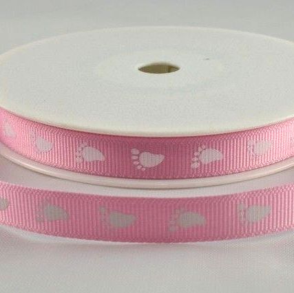 Pink Baby Footprints Grosgrain Ribbon | 10mm | Berisfords 54268