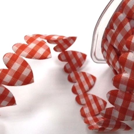 Red Gingham Padded Hearts Trimming | 25mm Wide | Bertie's Bows BTB402-208