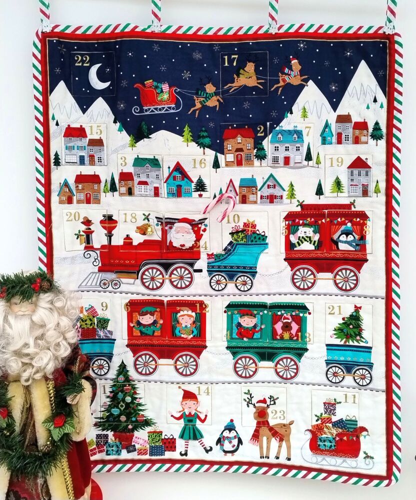 Santa Express Train Christmas Fabric Advent Calendar | Makower 2387 | 100% Cotton