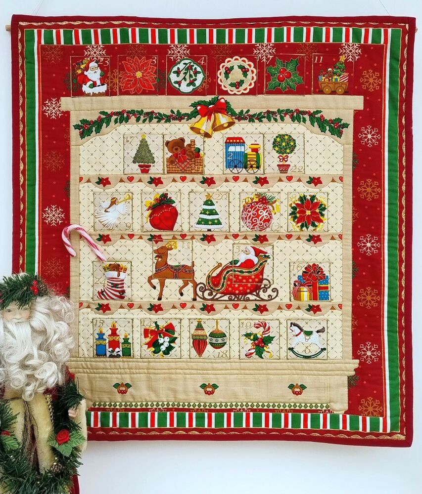 Vintage Christmas Display Advent Calendar fabric Panel 314-02