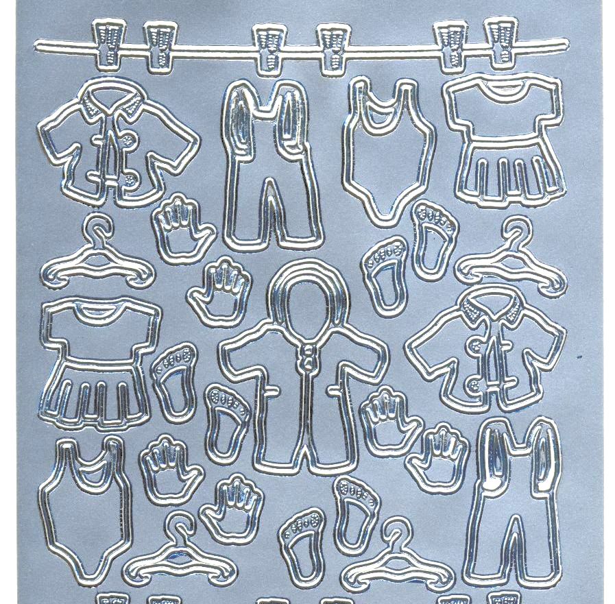 Baby Clothes - Silver Peel Off Stickers - Card Making / Scrapbooking 1.4001