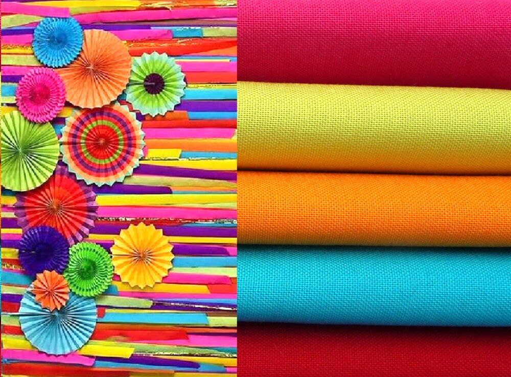 Mexican Fiesta Fat Quarter Quilting Fabric Bundle With Matching Threads | Makower & Gutermann_FQBT17