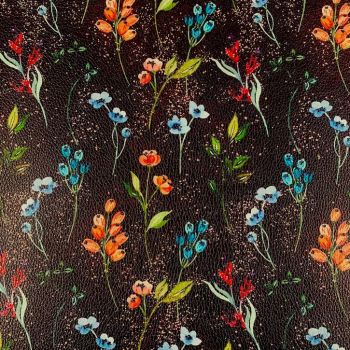 Dark Floral Printed Faux Leather 