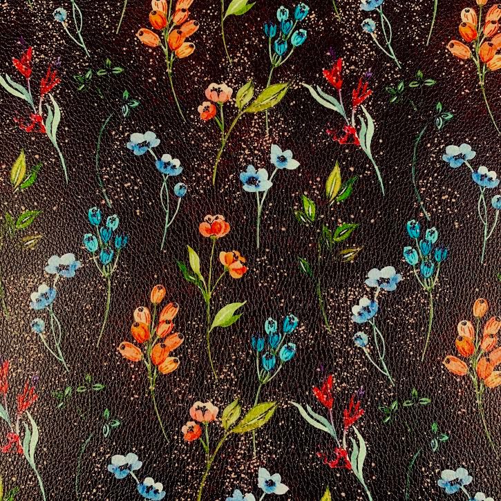 Dark Floral Printed Faux Leather