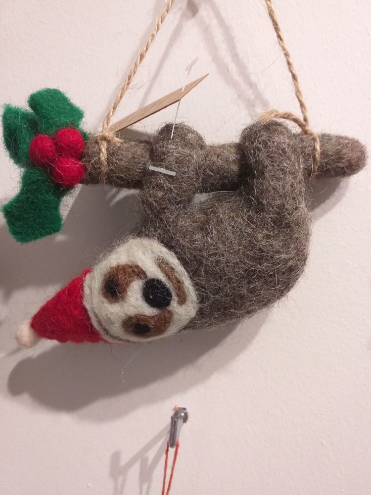 Felt Sloth with Santa Hat