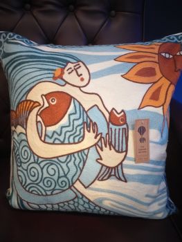 Embroidered Square Cushion - Mermaid Fish