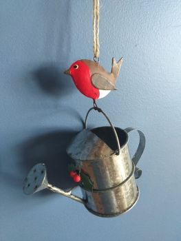 Metal Robin and Watering Can