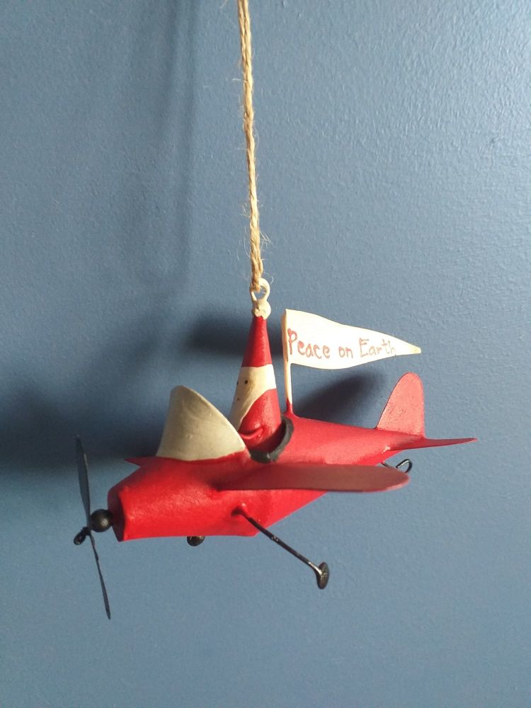 Metal Small Aeroplane Santa