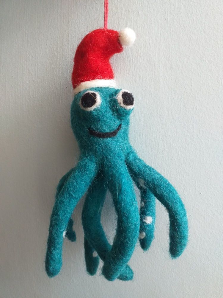 Felt Octopus in Santa Hat