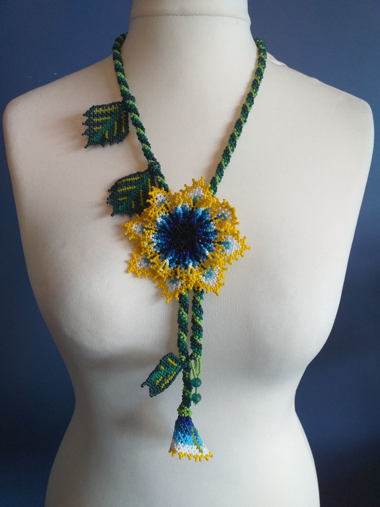 Beaded Rope Flower Necklace - Design 1