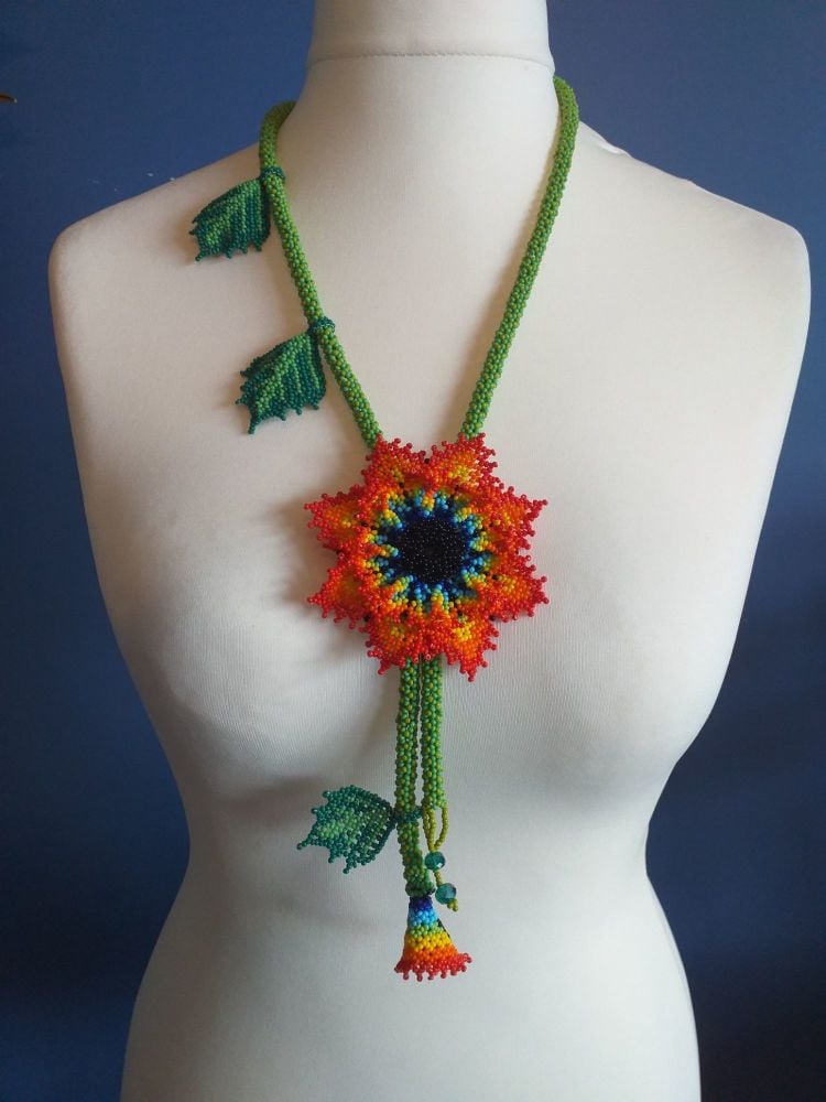 Beaded Rope Flower Necklace - Design 2