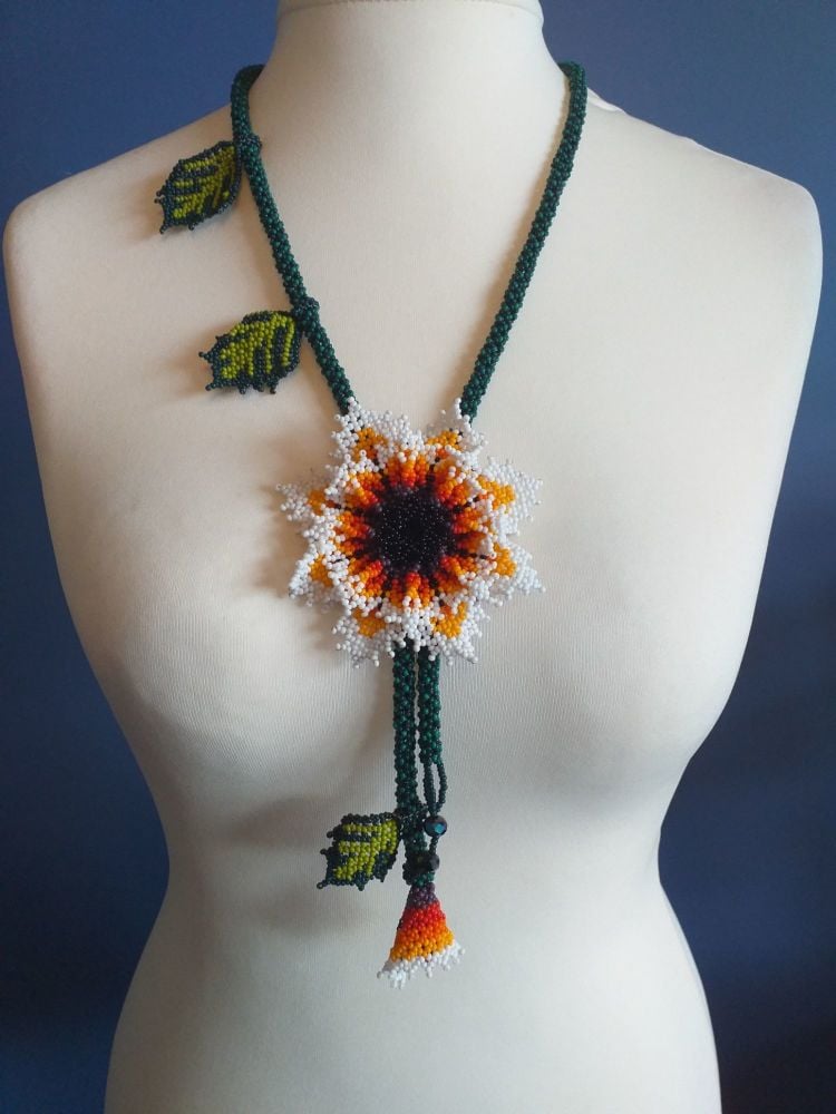 Beaded Rope Flower Necklace - Design 4