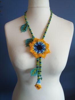 Beaded Rope Flower Necklace - Design 6