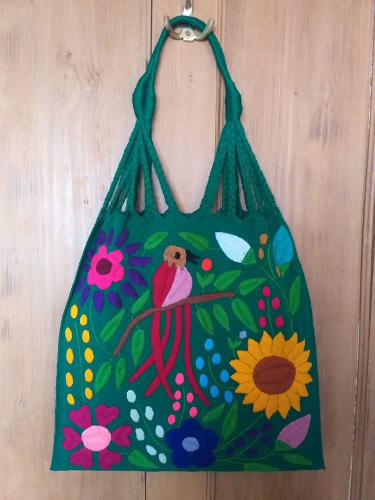 Embroidered Mexican Bag - Bright Emerald Green