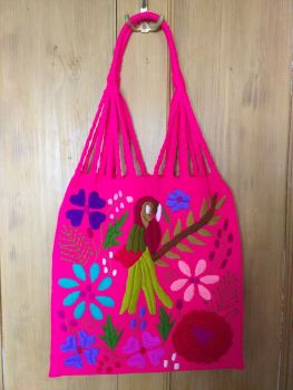 Embroidered Mexican Bag - Neon Pink