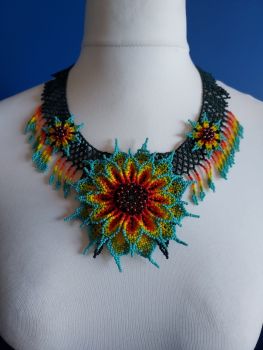 Turquoise Sunflower Intricate Collar Necklace