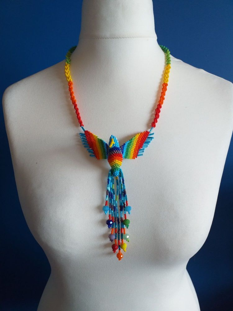Beaded Rainbow Hummingbird Necklace