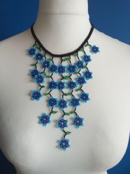 Short Waterfall Flower Necklace - Blue