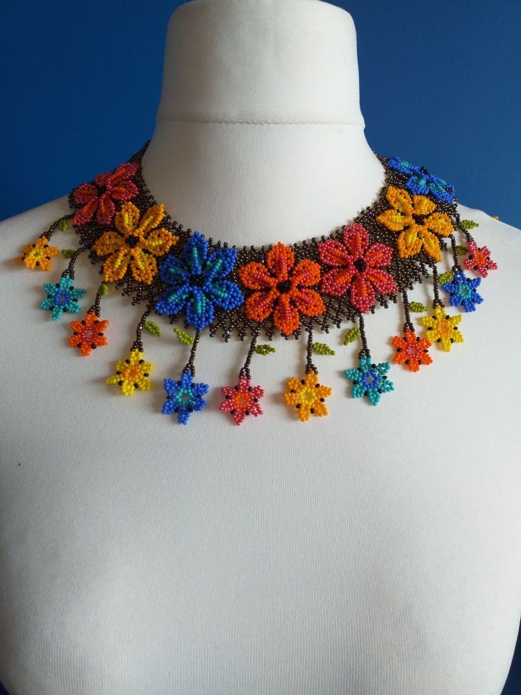 Flower Drop Multi-coloured Collar Necklace