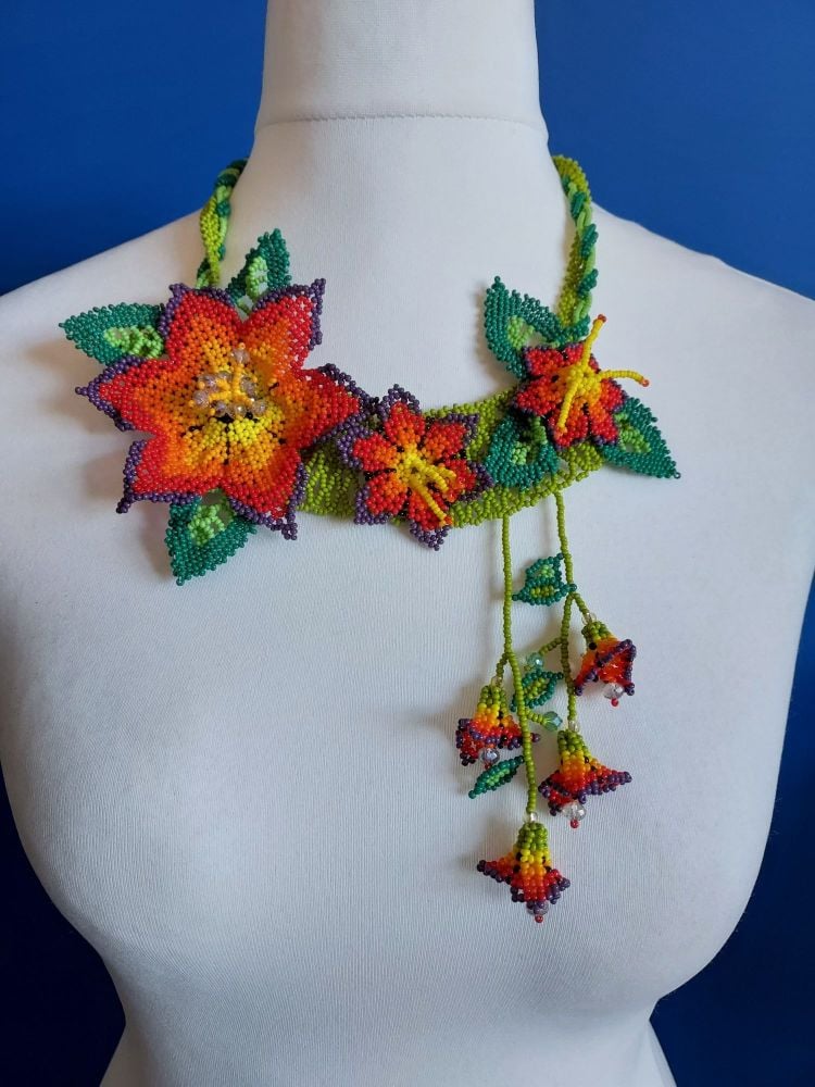 Off Centre Flower Necklace - Red