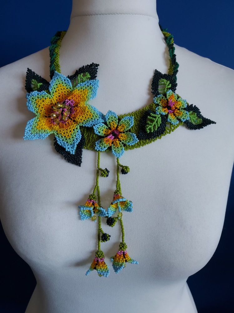 Off Centre Flower Necklace - Turquoise