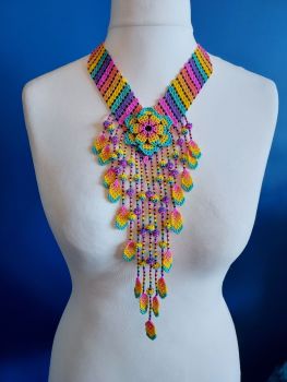 Rainbow V Flower Drop Necklace