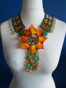 Statement Aztec Geo Flower Beaded Necklace