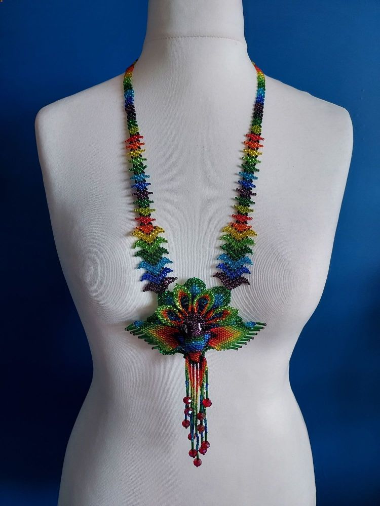 Hummingbird Flower Necklace - Purple Blue Rainbow